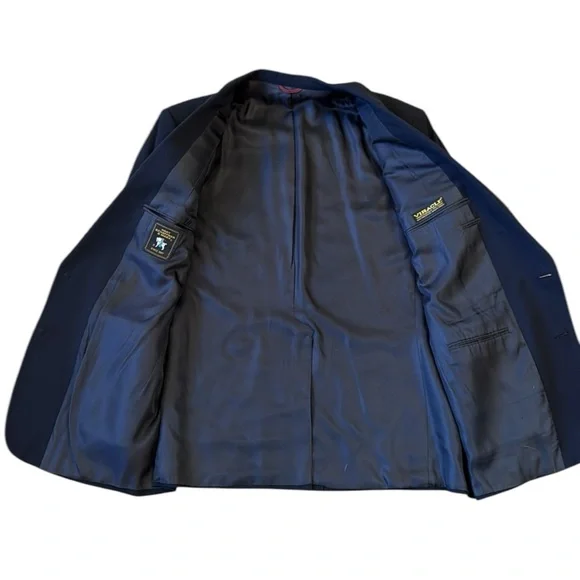 Hart Shaffner Marx 46R Navy Blue Wool Blazer Jacket Coat Two Button USA Viracle - Picture 3 of 13